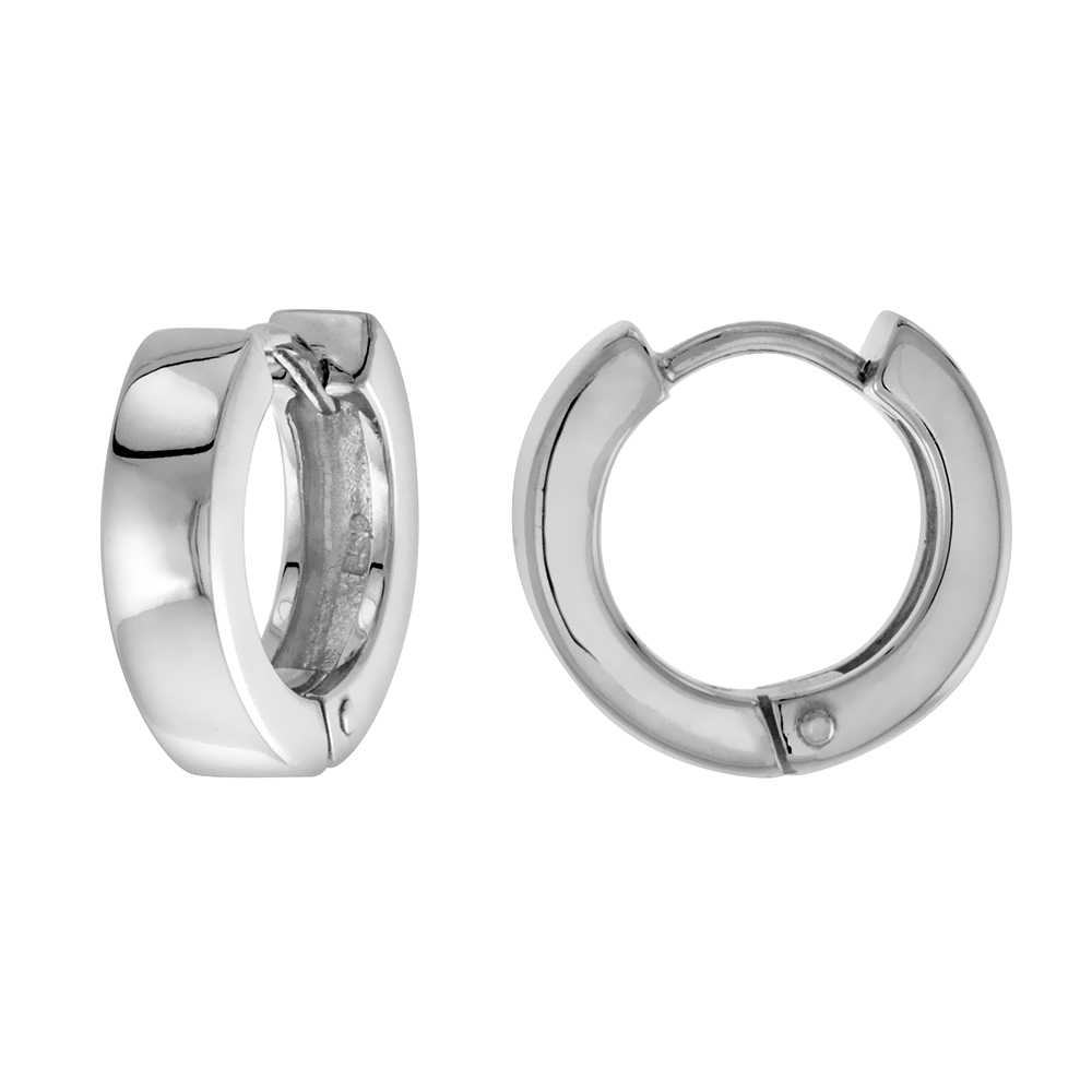 Sterling Silver Huggie Earrings Round Shape Flawless Finish, 1/2 inch