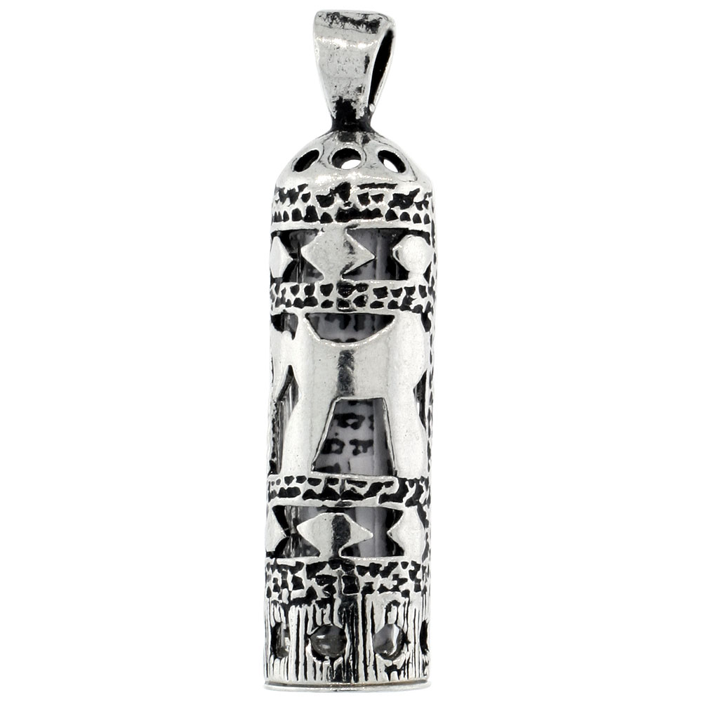 Sterling Silver Mezuzah Pendant w/ Chai Cut Outs 1 inch