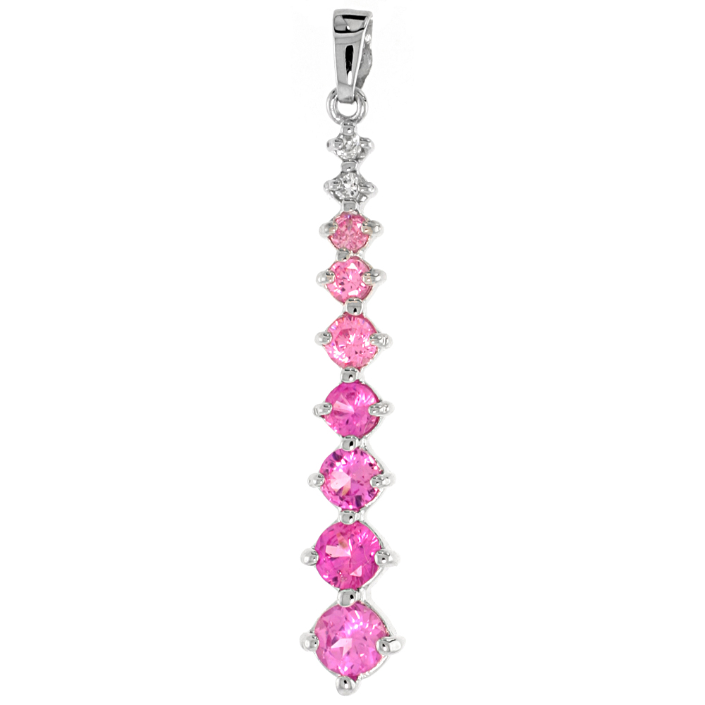 Sterling Silver Jeweled Pendant, w/ Round Pink Cubic Zirconia, 1 13/16 (46 mm)