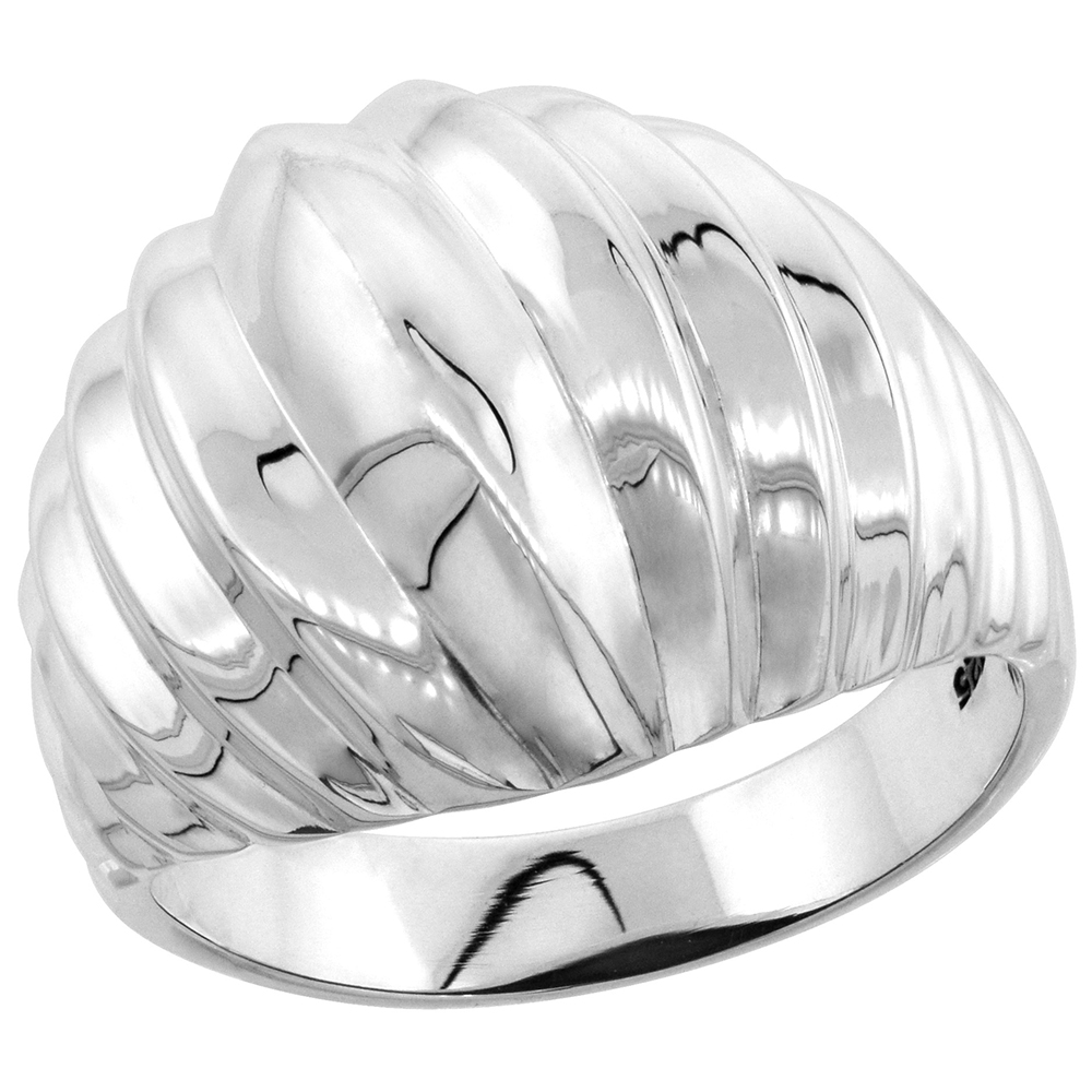 Sterling Silver Scalloped High Dome Ring 5/8 inch wide, sizes 6 - 14