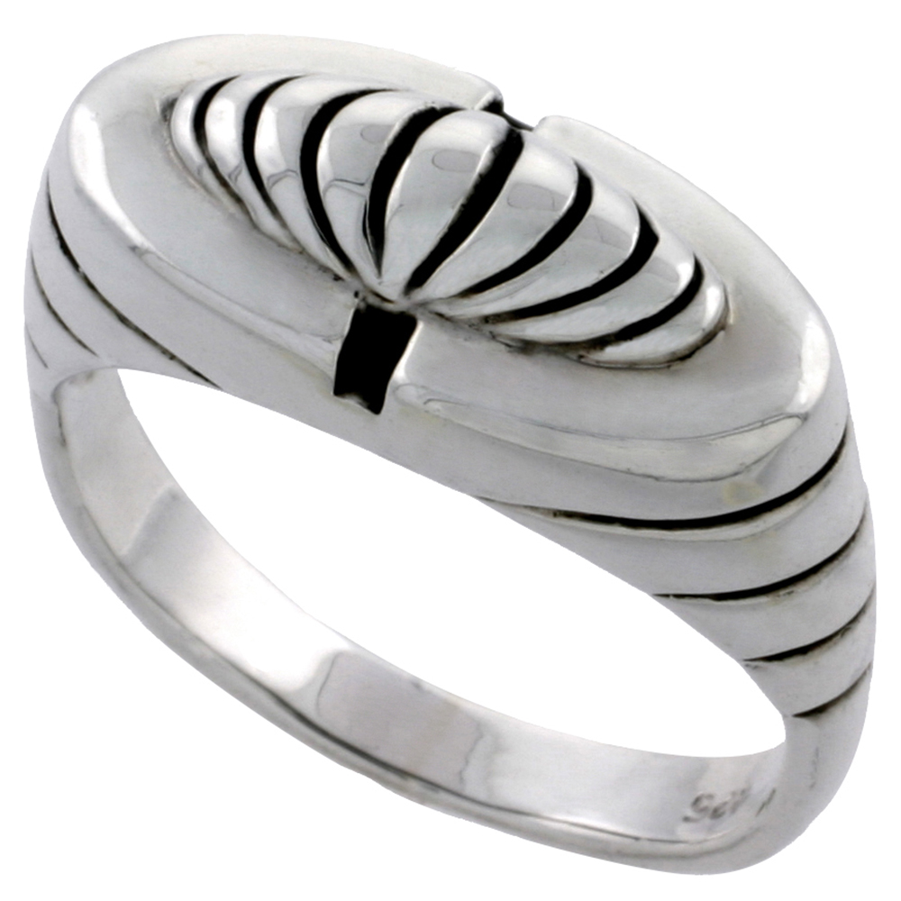 Sterling Silver Striped Dome Ring 3/8 inch wide, sizes 4 - 14