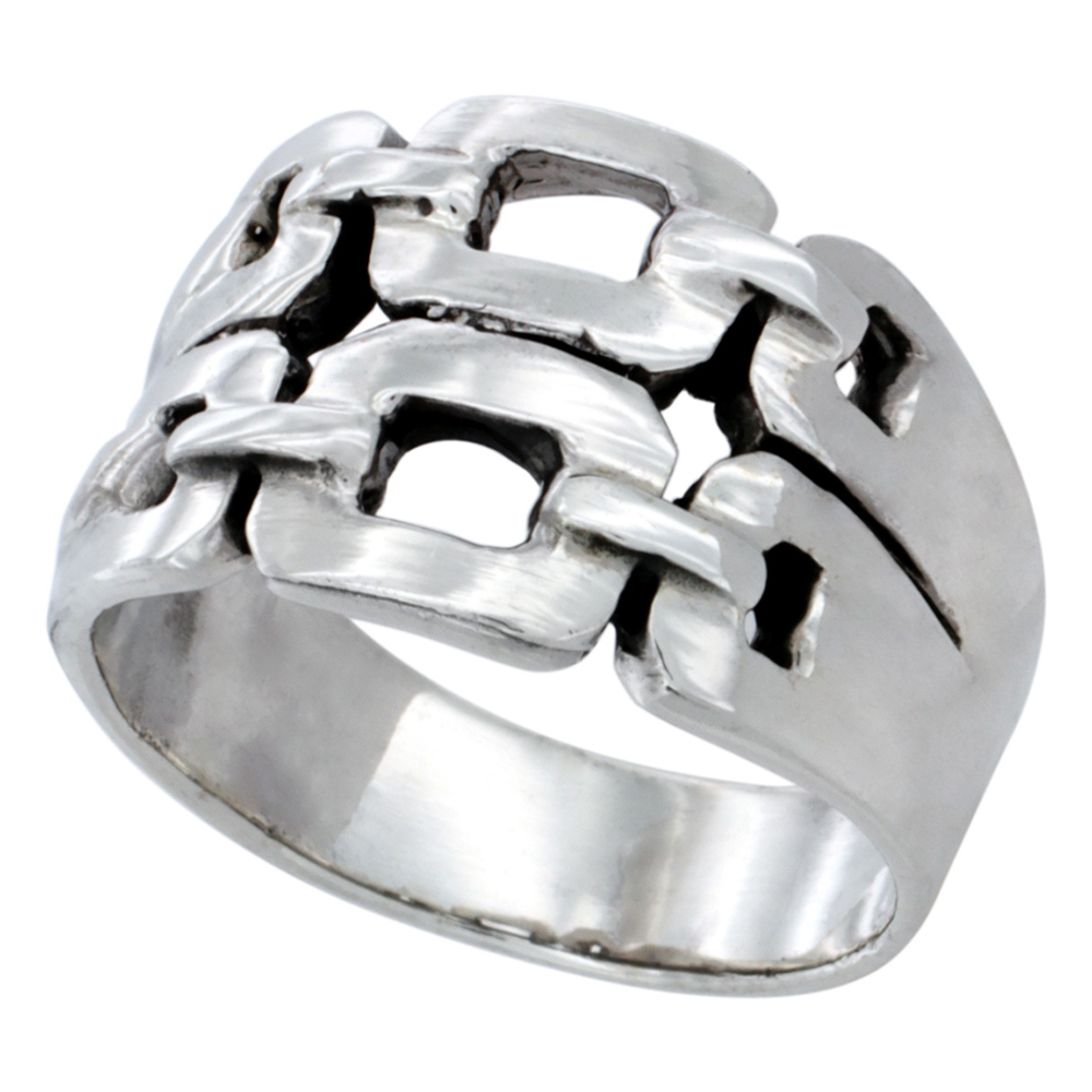 Sterling Silver Double link chain Ring 7/16 inch wide, sizes 5 - 14