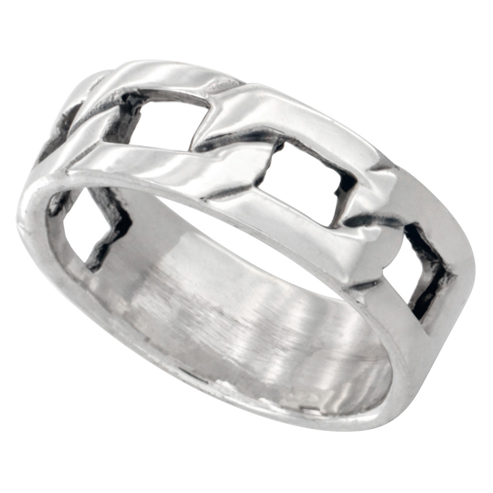 Sterling Silver Link Chain Ring 1/2 inch wide, sizes 5 - 10