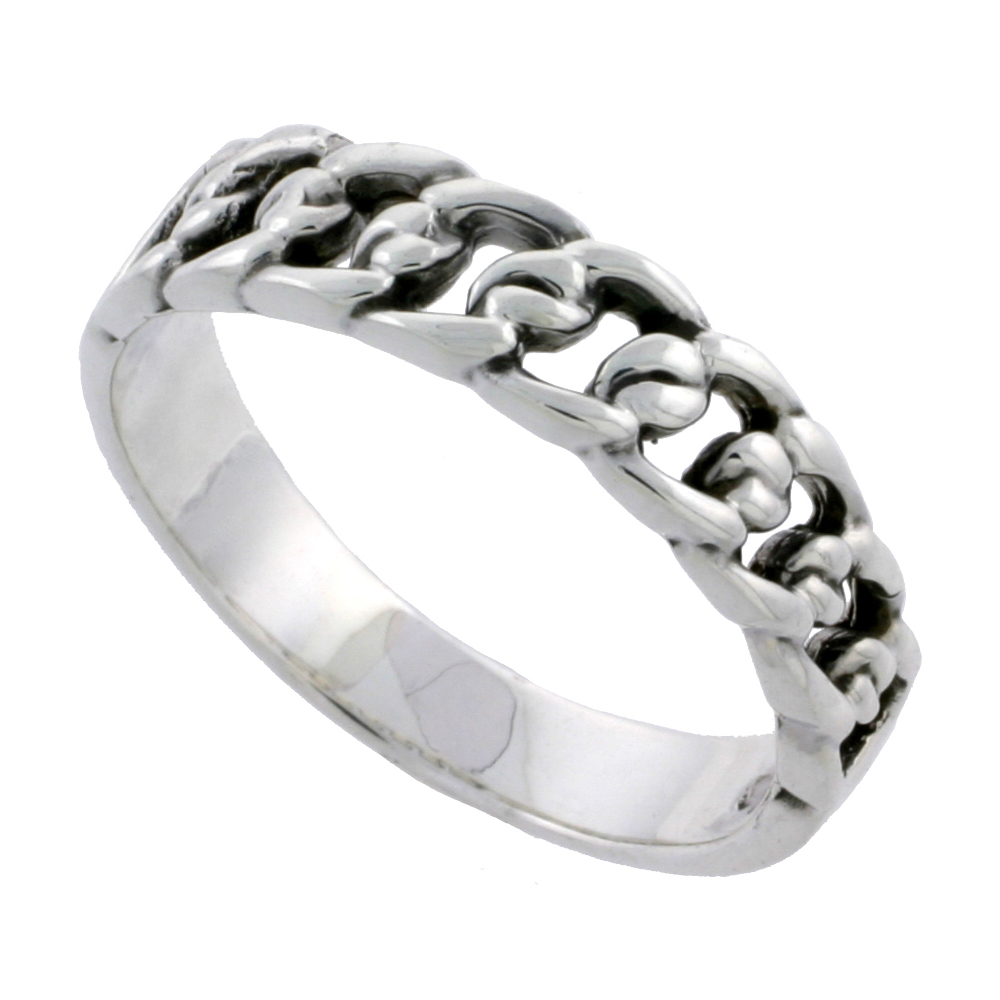 Sterling Silver Link Chain Ring 3/16 inch wide, sizes 5 - 14