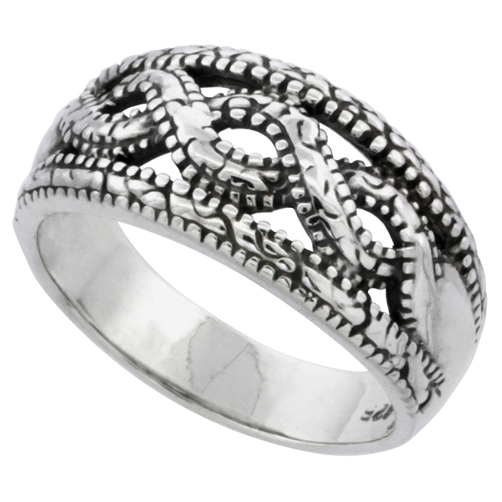 Sterling Silver Braided Bead Ring 7/16 inch wide, sizes 5 - 13