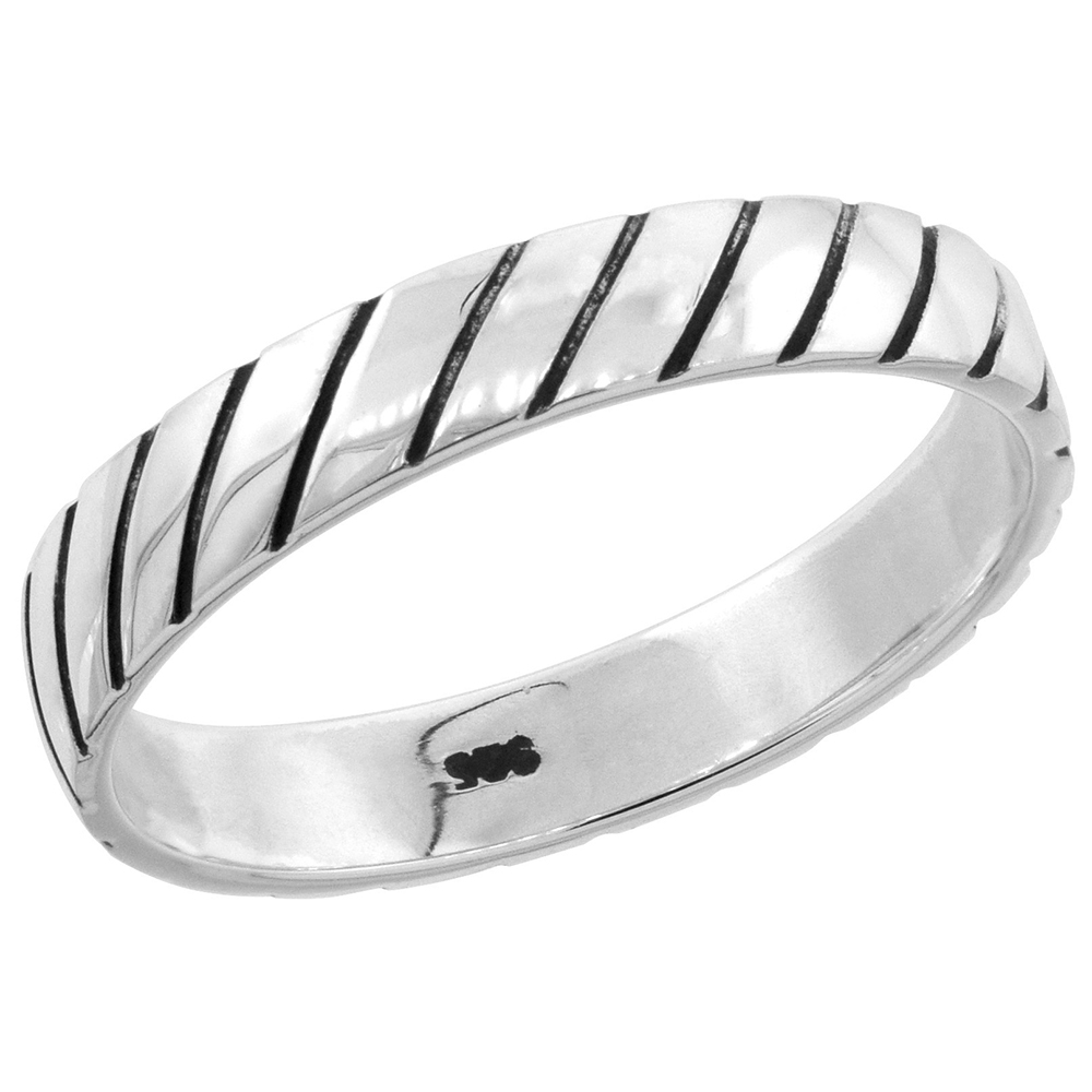 Sterling Silver Stackable Rope Ring 3/16 inch wide, sizes 6 - 13