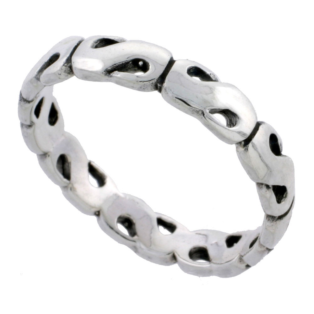 Sterling Silver S Links Stacking Ring , sizes 5 - 13, 1/4 inch wide