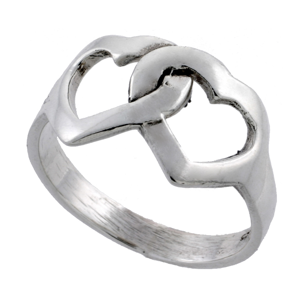 Sterling Silver Linked Hearts Ring 1/2 inch wide, sizes 5 - 11