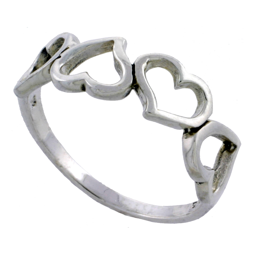 Sterling Silver Hearts Ring 1/4 inch, sizes 6 - 11