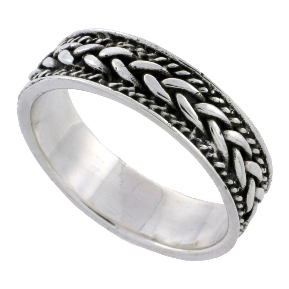 Sterling Silver Braided Rope Ring 1/4 inch, sizes 6 - 10