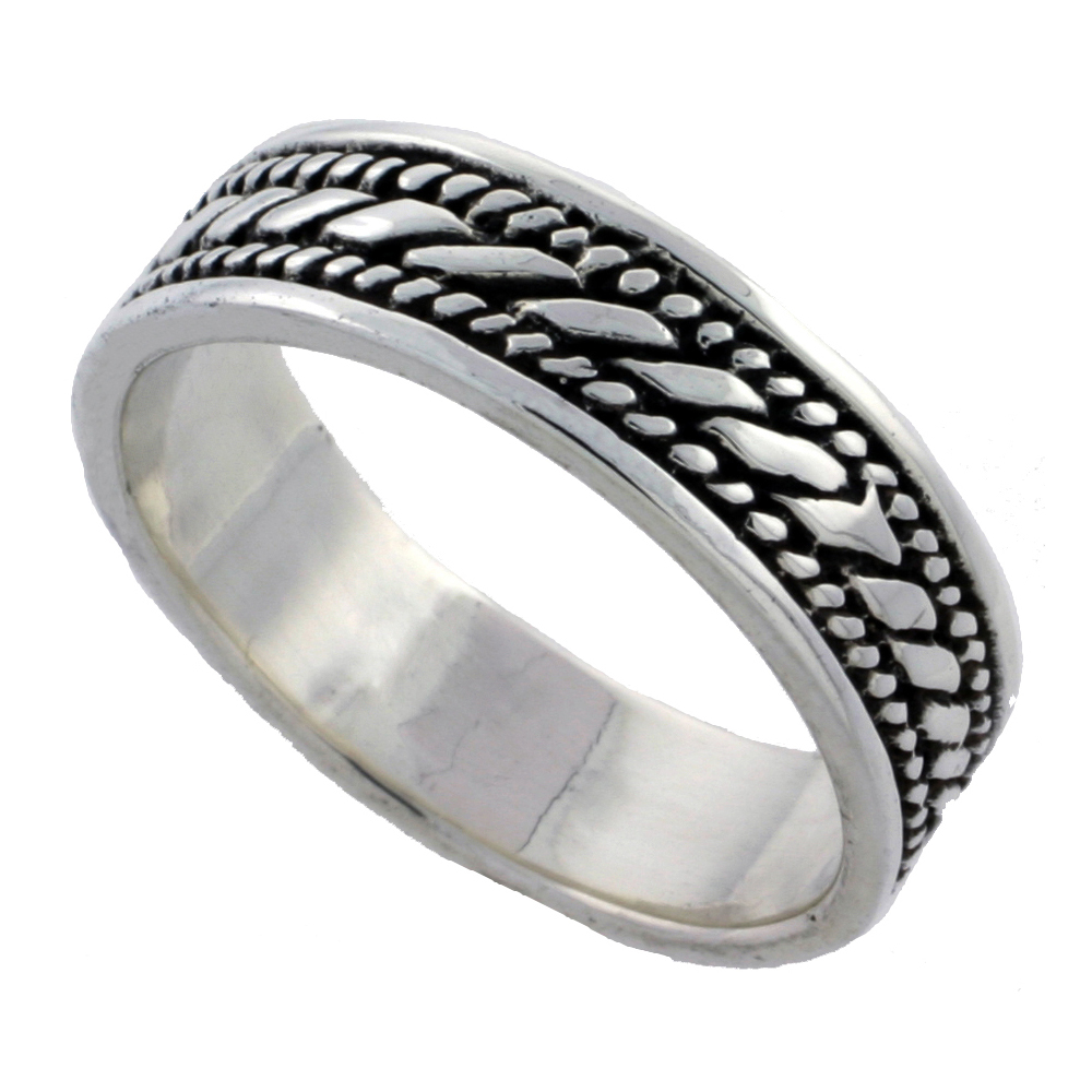 Sterling Silver Spiral Rope Design Ring 3/16 inch wide, sizes 6 - 10