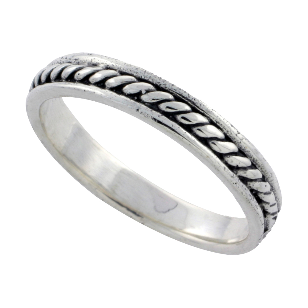 Sterling Silver Stackable Rope Ring 1/8 inch wide, sizes 6 - 10