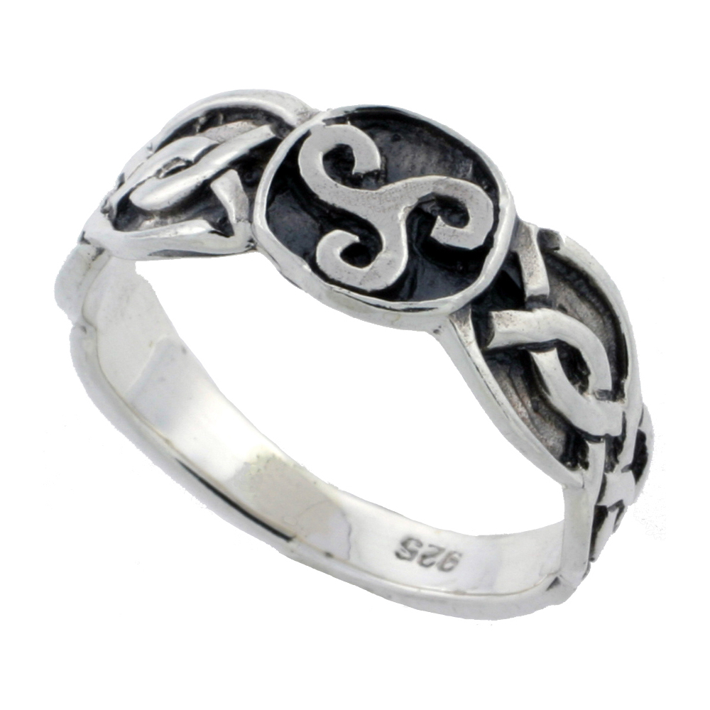 Sterling Silver Celtic Triskelion Ring 1/4 inch, sizes 6 - 10