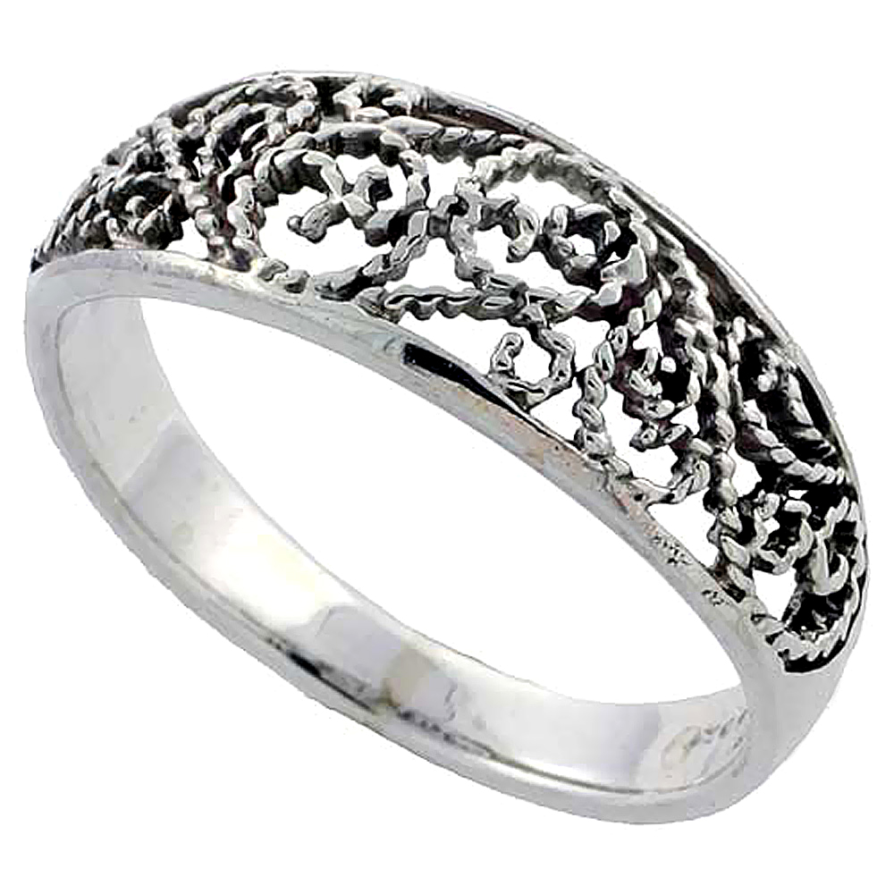 Sterling Silver Filigree Floral Vine Ring 1/4 inch wide, sizes 6 - 10