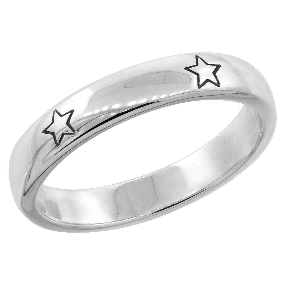 Sterling Silver Stackable Stars Ring Wedding Band Flawless Polished finish 1/8 inch, sizes 6 - 10