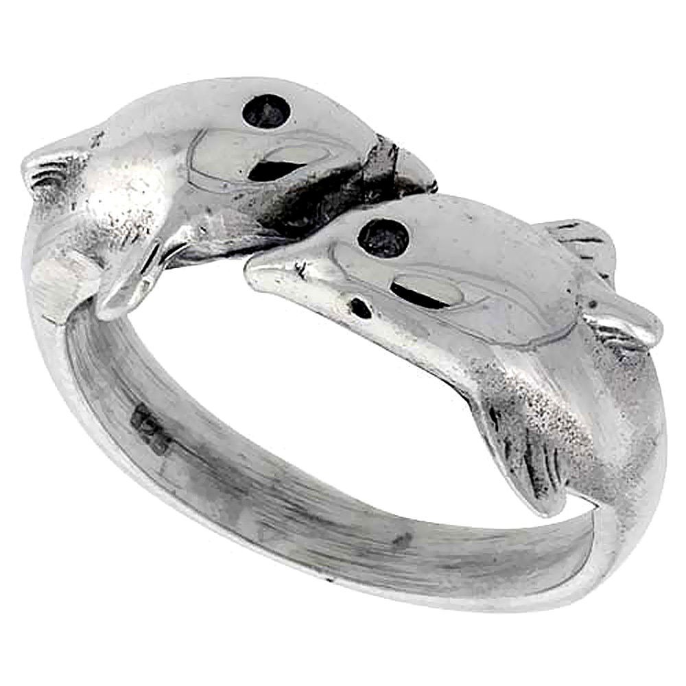 Sterling Silver Double Dolphin Ring 1/2 inch wide, sizes 6 - 10