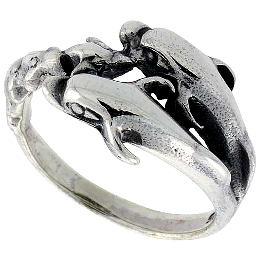 Sterling Silver Double Dolphin Ring 1/2 inch wide, sizes 6 - 10