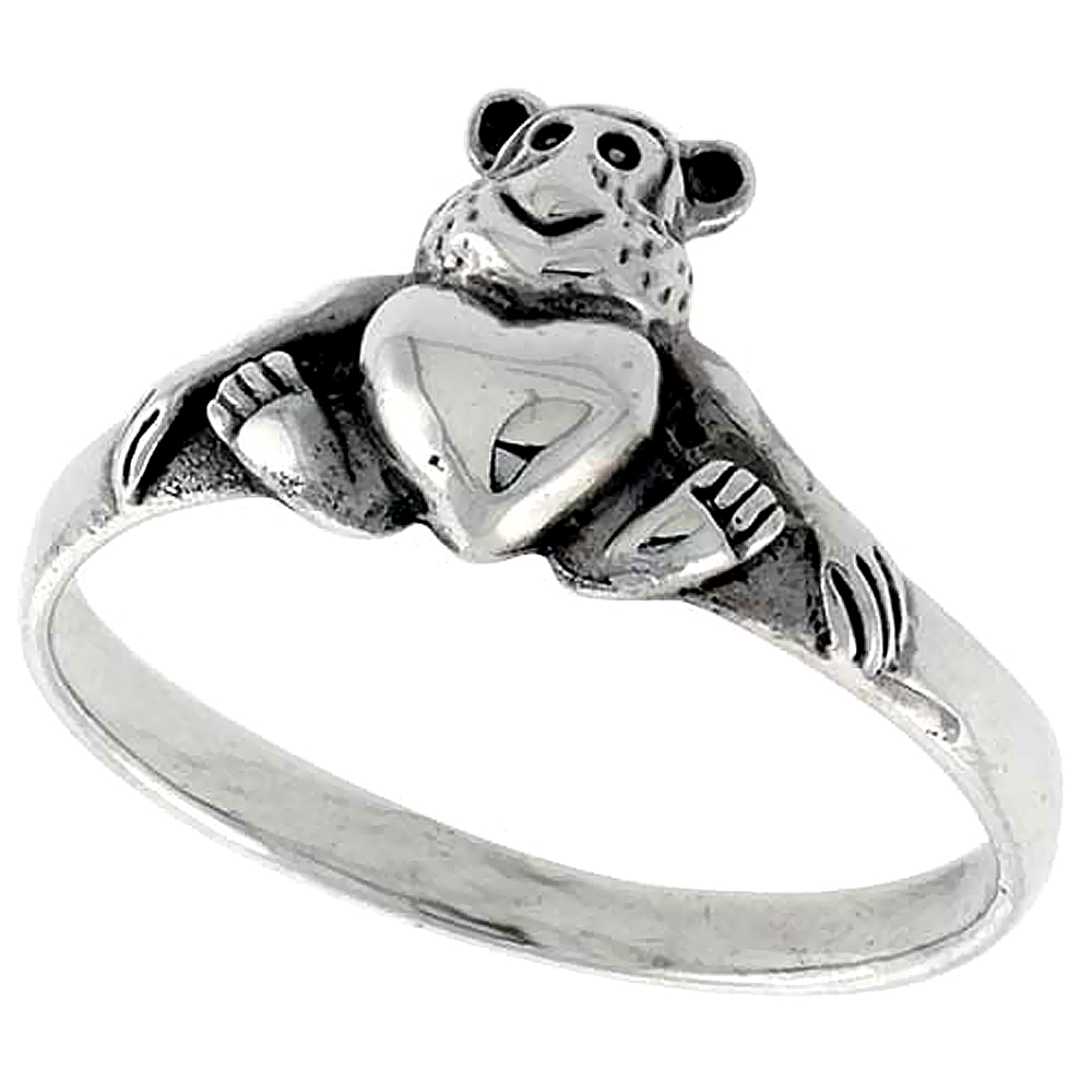 Sterling Silver Monkey w/ Heart Ring 3/8 inch wide, sizes 6 - 10