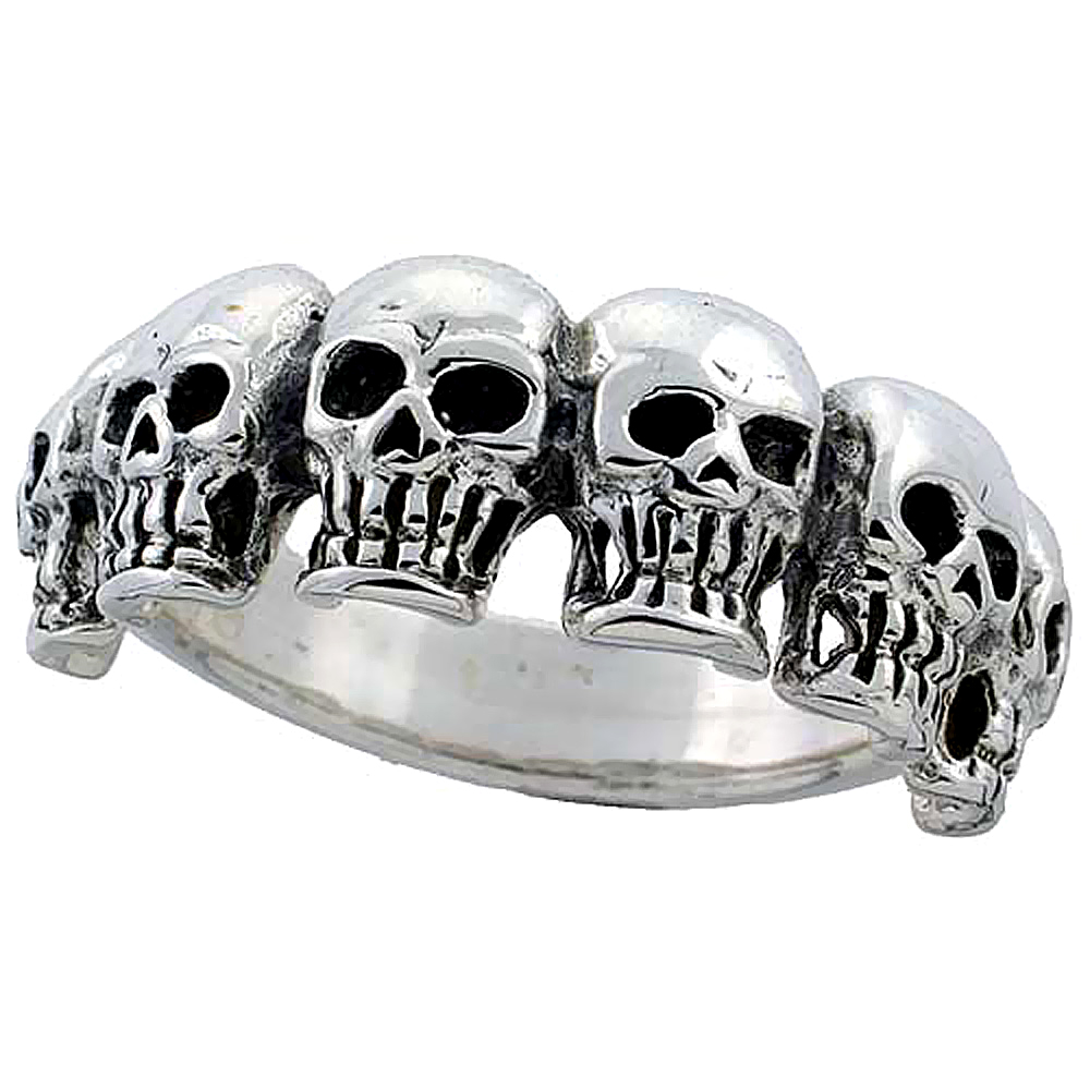 Sterling Silver 6 Skull Ring 7/16 inch wide, sizes 8 to 14