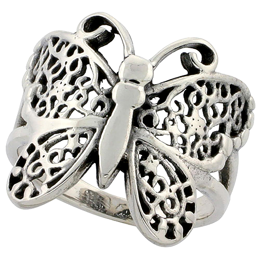 Sterling Silver Butterfly Ring 3/4 inch Long