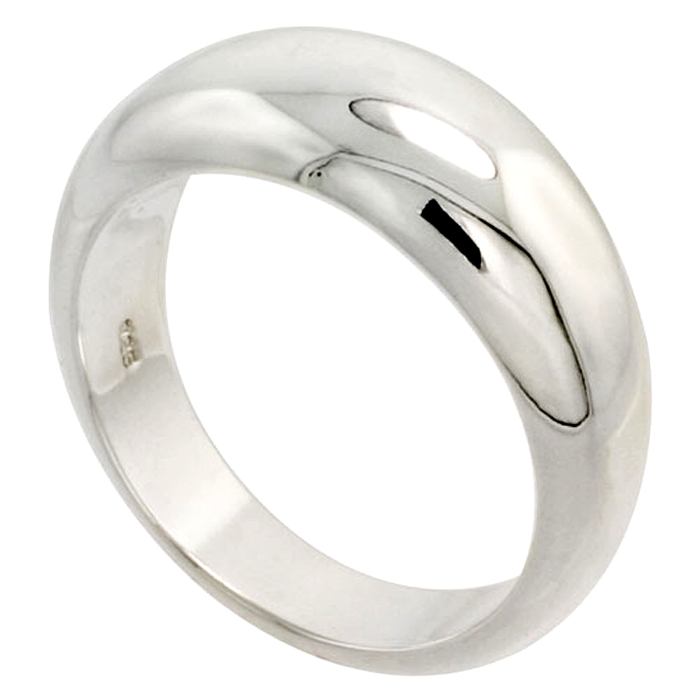 Sterling Silver Low Dome Cigar Band Ring Flawless finish 3/8 inch wide, sizes 6 - 10