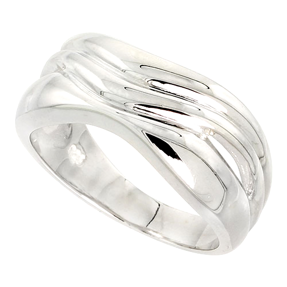 Sterling Silver Wavy Band Ring Flawless finish 3/8 inch wide, sizes 6 - 10