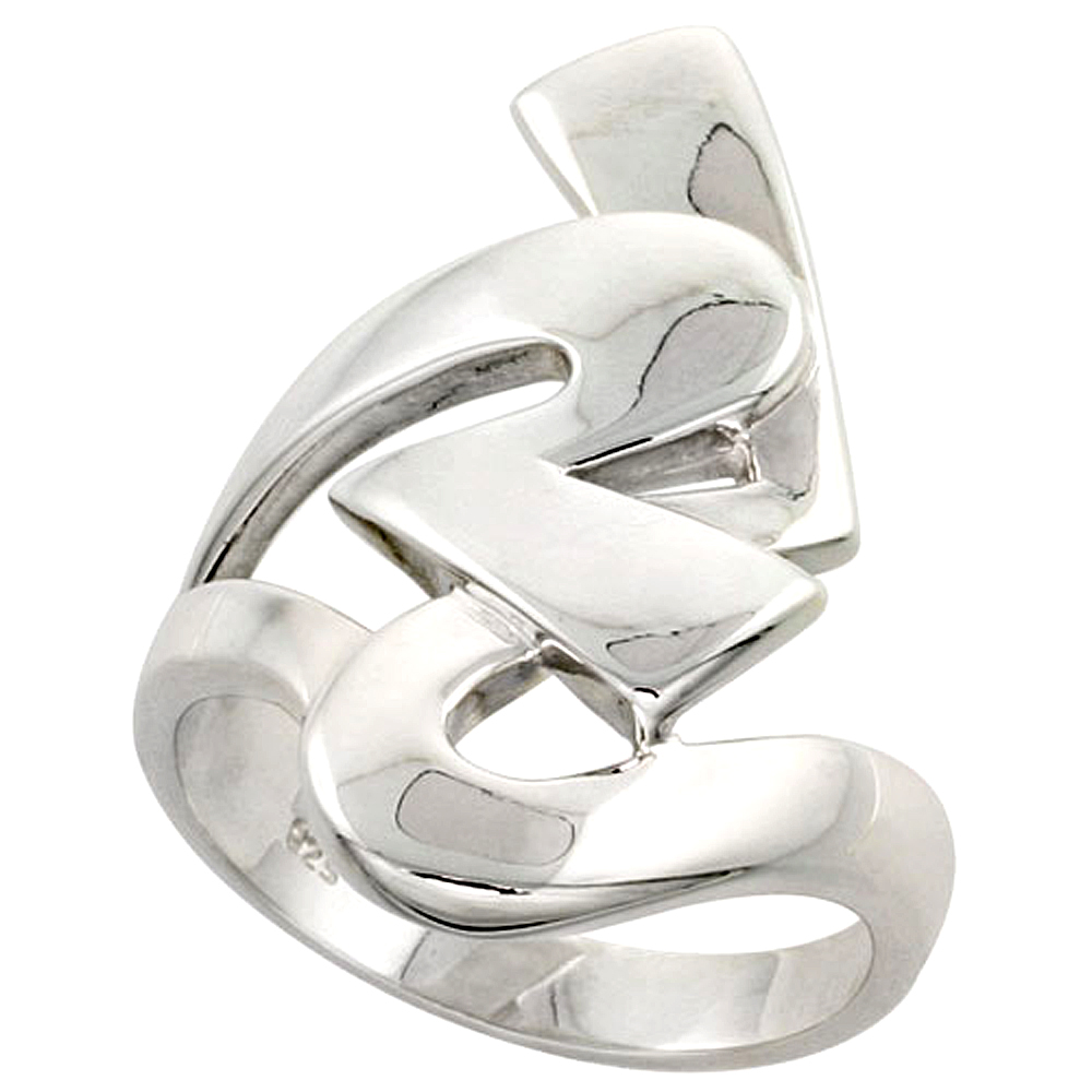 Sterling Silver Interlocking Hearts Ring Flawless finish 1 1/8 inch wide, sizes 6 to 10