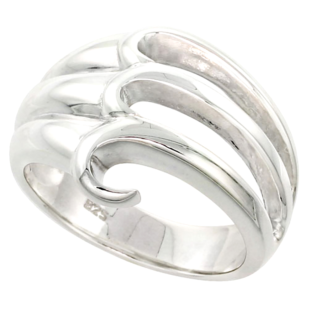 Sterling Silver Wave Ring Flawless finish 3/4 inch wide, sizes 6 to 10