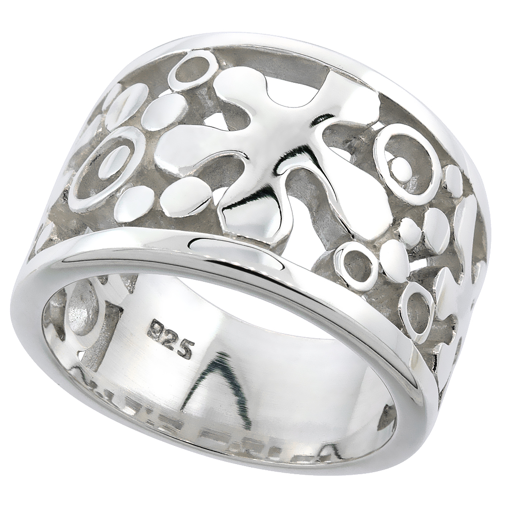 Sterling Silver Bubbles & Star Ring Flawless finish 9/16 inch wide, sizes 6 - 10