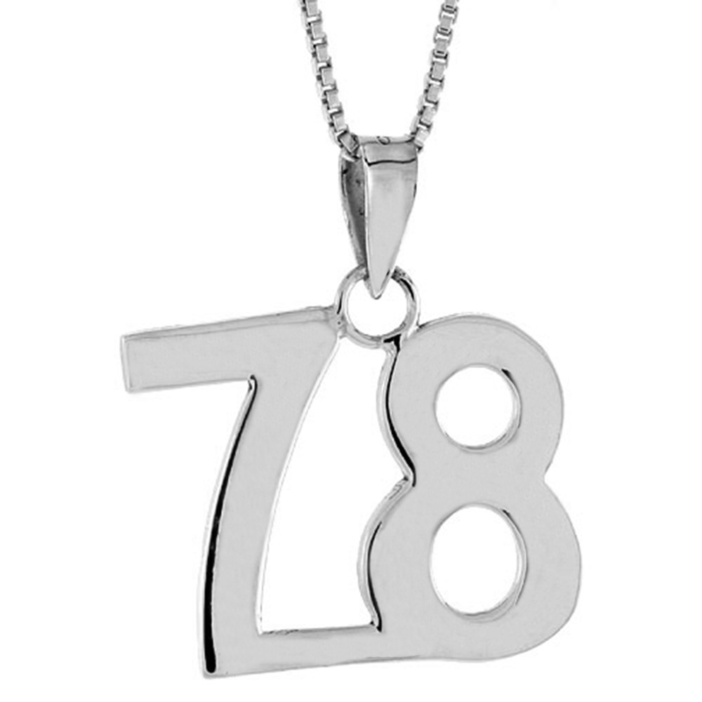 Sterling Silver Number 78 Pendant for Jersey Numbers & Recovery High Polish 3/4 inch