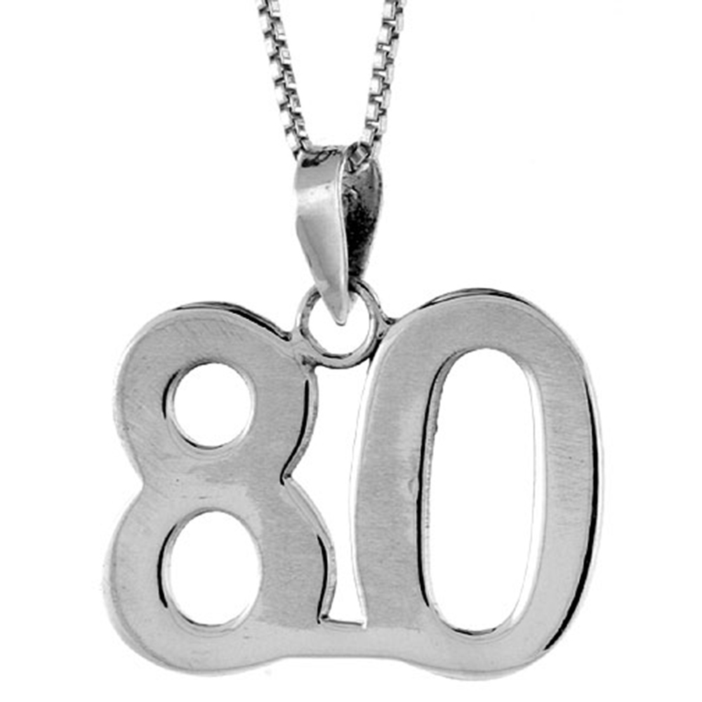 Sterling Silver Number 80 Pendant for Jersey Numbers & Recovery High Polish 3/4 inch