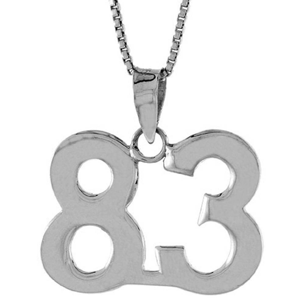 Sterling Silver Number 83 Pendant for Jersey Numbers & Recovery High Polish 3/4 inch