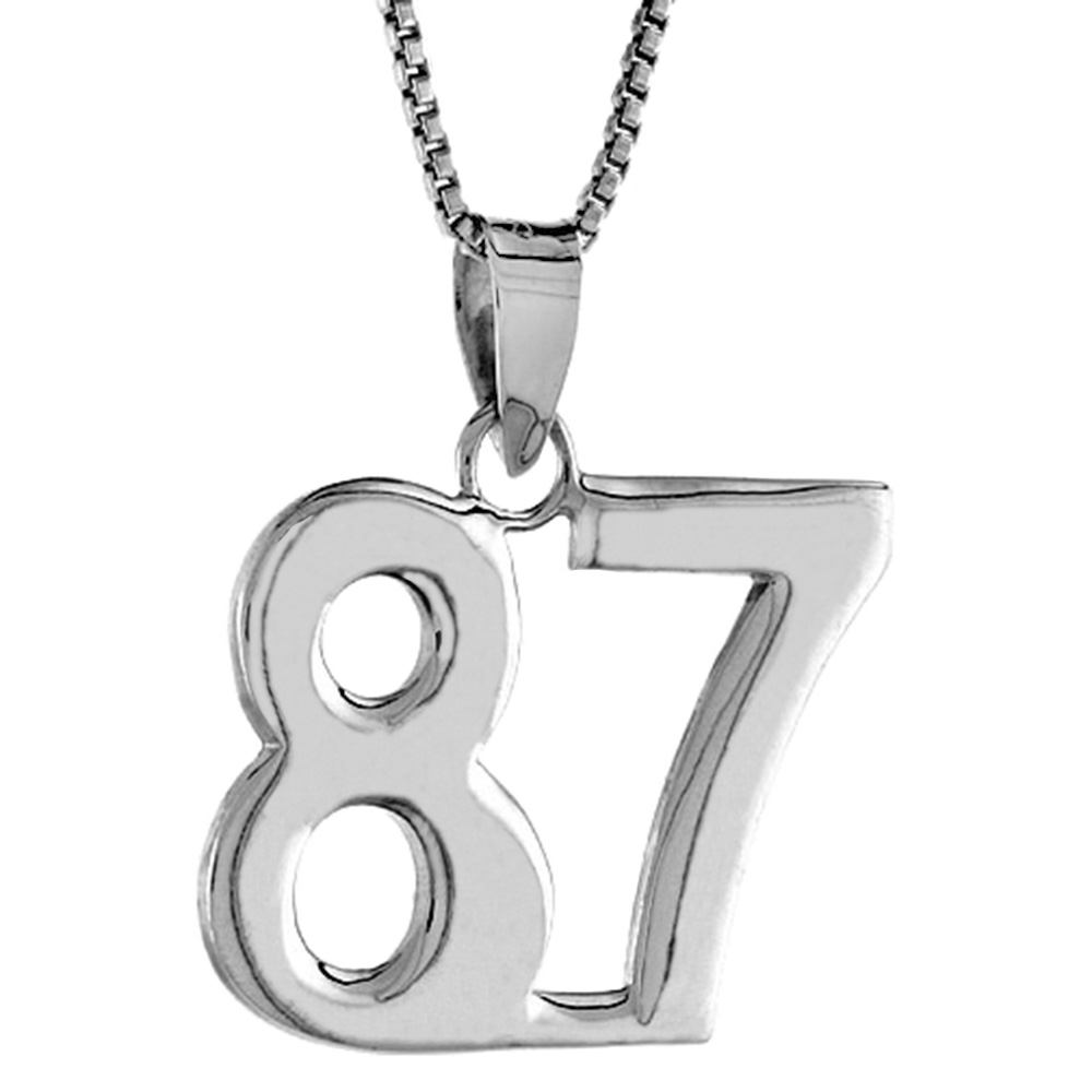 Sterling Silver Number 87 Pendant for Jersey Numbers & Recovery High Polish 3/4 inch