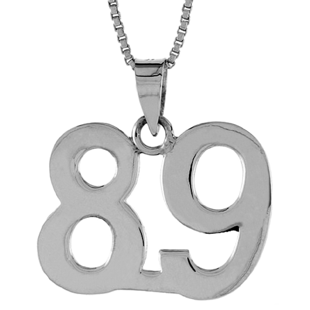 Sterling Silver Number 89 Pendant for Jersey Numbers & Recovery High Polish 3/4 inch