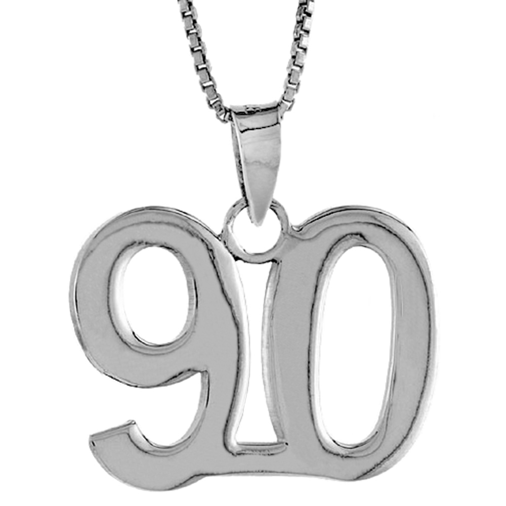Sterling Silver Number 90 Pendant for Jersey Numbers & Recovery High Polish 3/4 inch