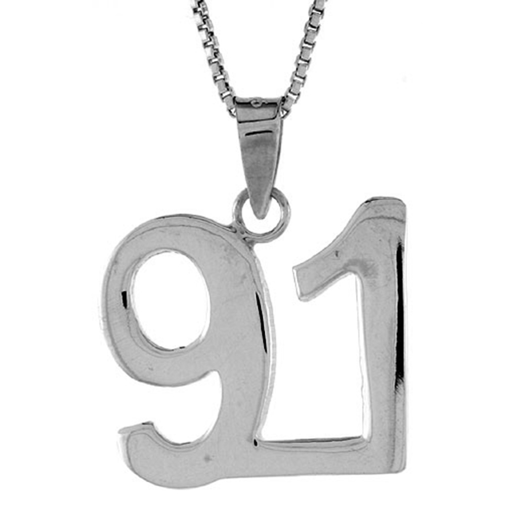 Sterling Silver Number 91 Pendant for Jersey Numbers & Recovery High Polish 3/4 inch