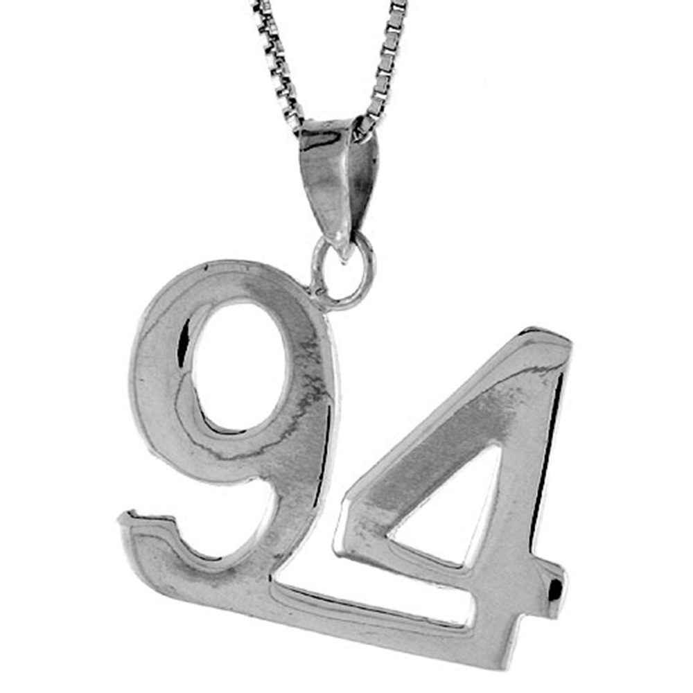 Sterling Silver Number 94 Pendant for Jersey Numbers & Recovery High Polish 3/4 inch