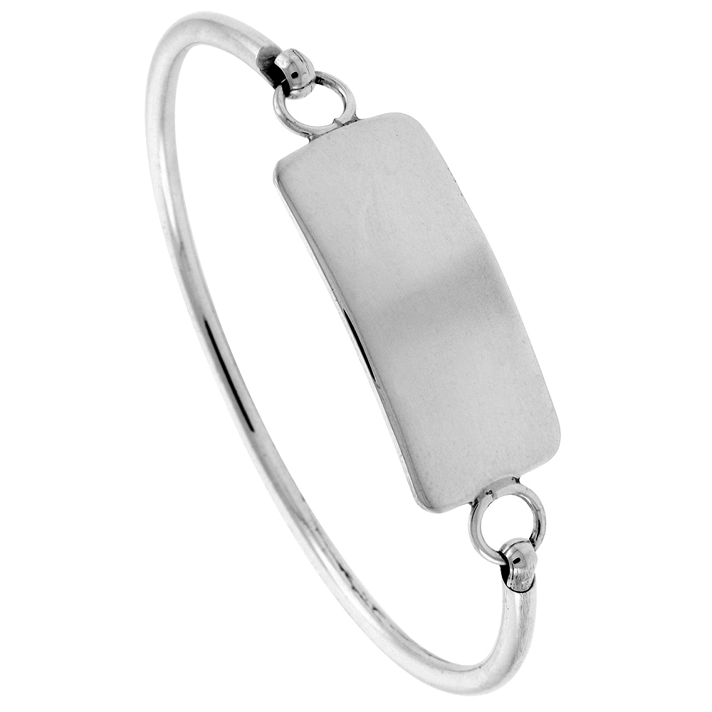 Sterling Silver Hook and Eye Bangle Bracelet Rectangular Disk Handmade 7.25 inch