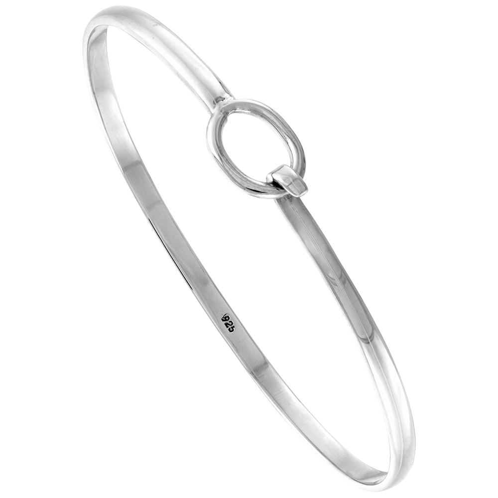 Sterling Silver Hook and Eye Bangle Bracelet Handmade 7.25 inch